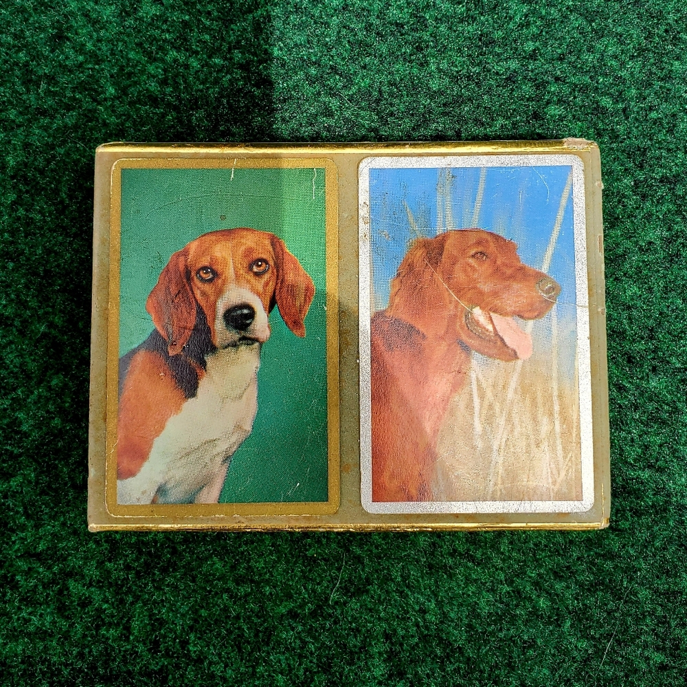 VTG Congress Cel-U-Tone Finish 2 Decks Playing Cards Beagle & Irish Setter Dogs